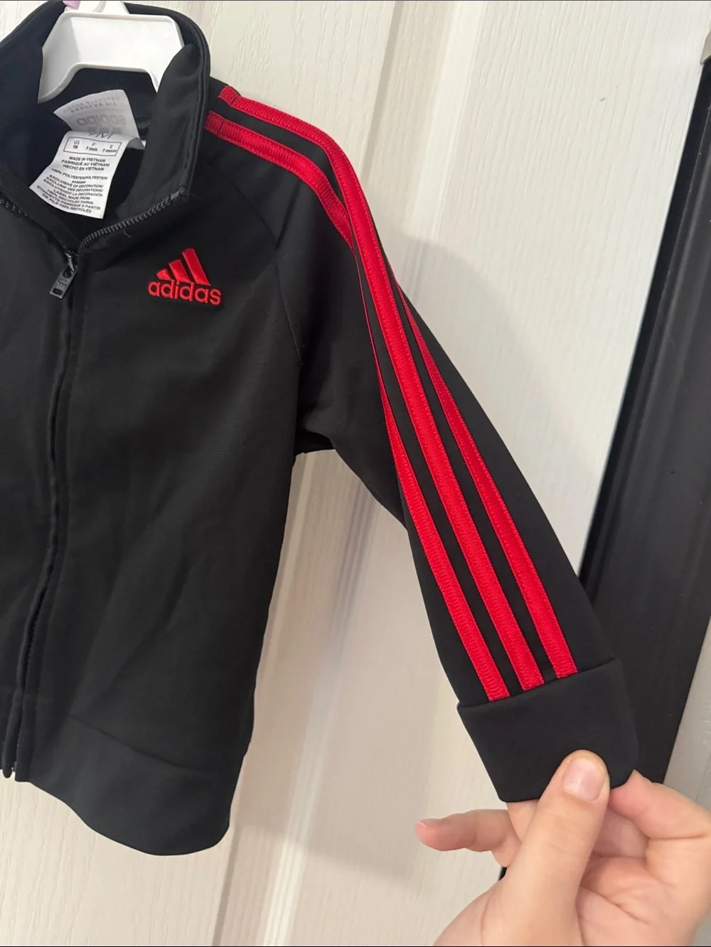 Adidas Baby 9M Black Red 3-Stripes Full Zip Track Jacket